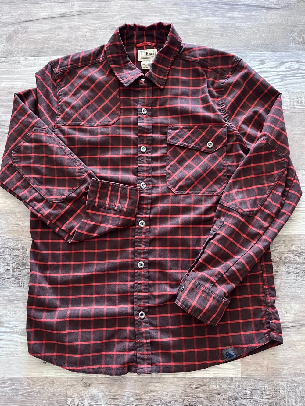 LL Bean Timberline Performance Flannel Men's Shirt Medium Orange/Brown Check